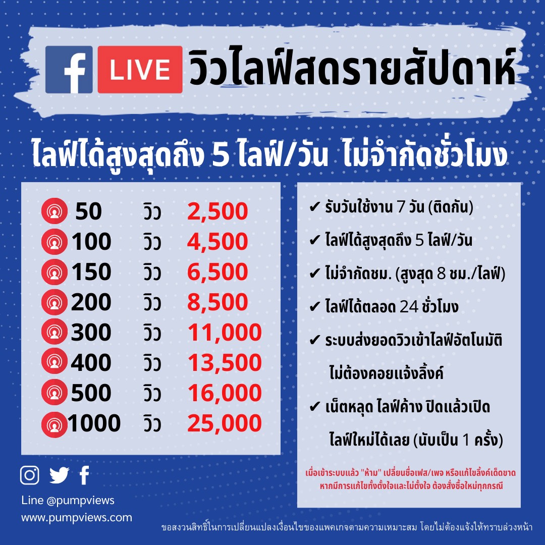 เพิ่มวิวไลฟ์สด Facebook รายสัปดาห์